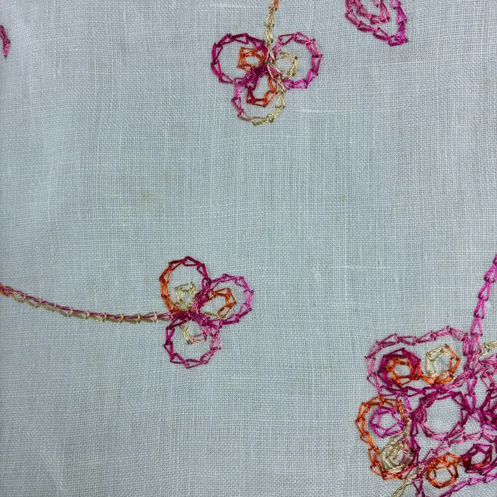 Sarah Spencer 100% Linen 3/4 Sleeve Button Up Blouse Women 2X Floral Whimsy READ